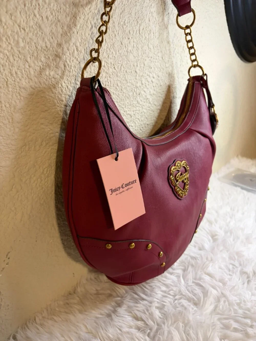 Juicy Couture In Her Juicy Era Cranberry Studded Hobo Shoulder Bag NWT